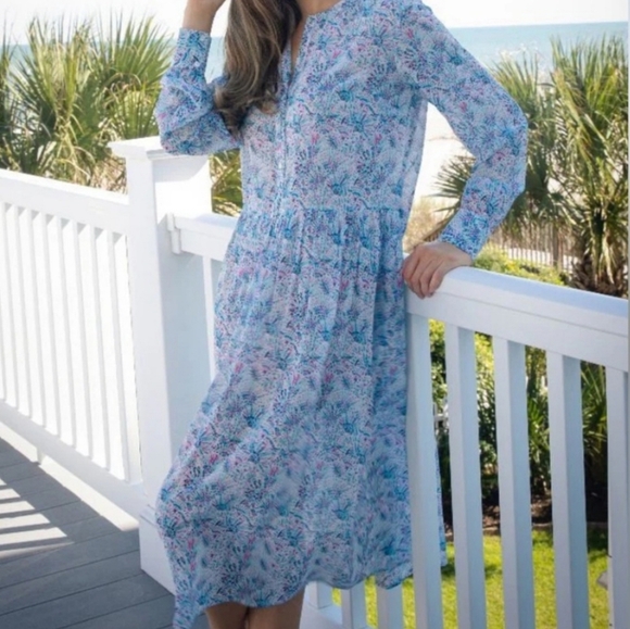 Simply Southern Blue and Pink Floral Midi Dress - Picture 1 of 9